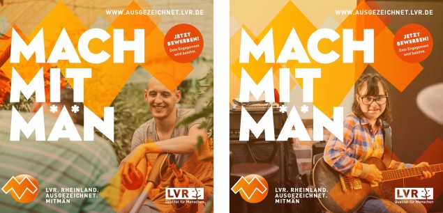 Zwei nebeneinander stehende Plakate, auf denen "Mach Mit Män" steht 